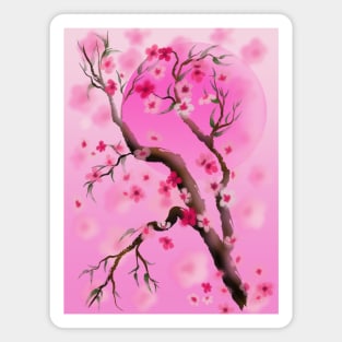 Deep pink sakura (cherry blossoms) sumi-e Magnet